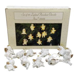 Christmas Cherubs Angel Light Covers Ornaments Porcelain Gold Accents